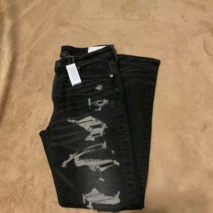 American Eagle Outfitters Black Distressed Slim Jeans